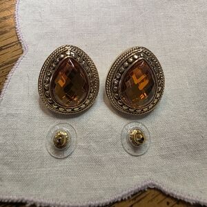 Vintage Joan Rivers "Classic Collection" Pierced Teardrop Earrings Amber Glass